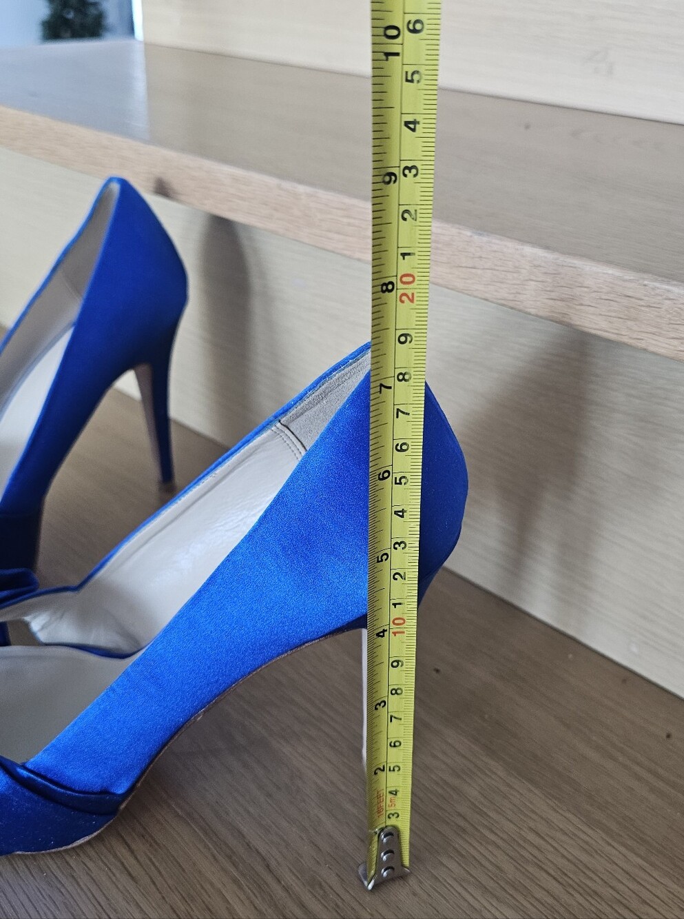 Women's Royal Blue Satin Peep-Toe Heel with Bow - Picture 2 of 5